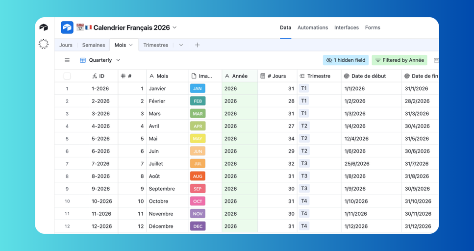 Calendrier Airtable 2026