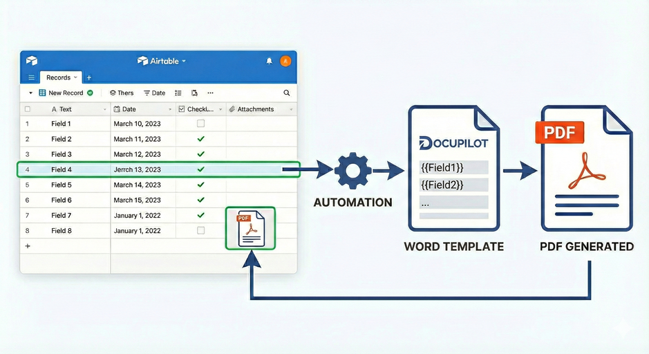 Générer un document sur Airtable à partir d'un ficher Word avec Docupilot
